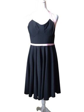 Rock Steady Swing Flare Black And Pink Halter Dress Size XL Rockabilly Pinup NEW